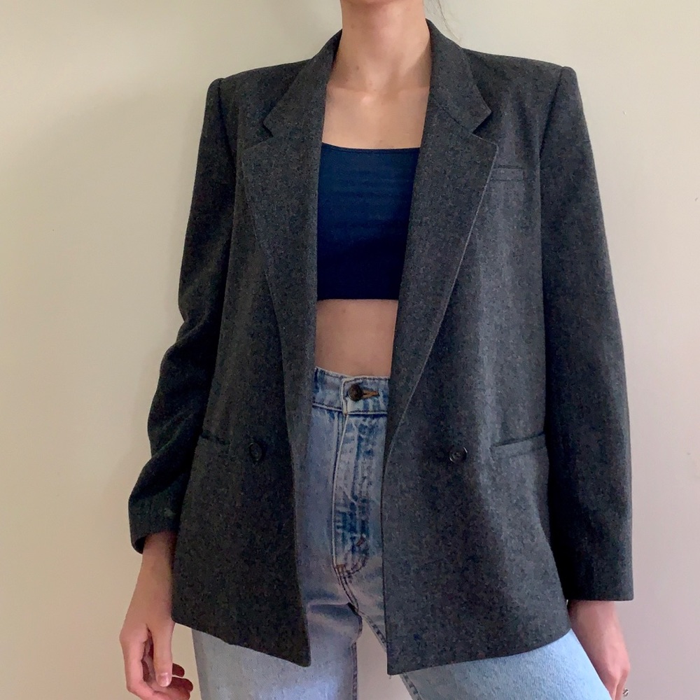 Vintage Gray Wool Suit Jacket Blazer - Picture 3 of 10